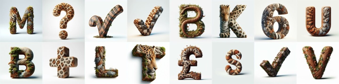 Animal lettering 3D. AI generated illustration