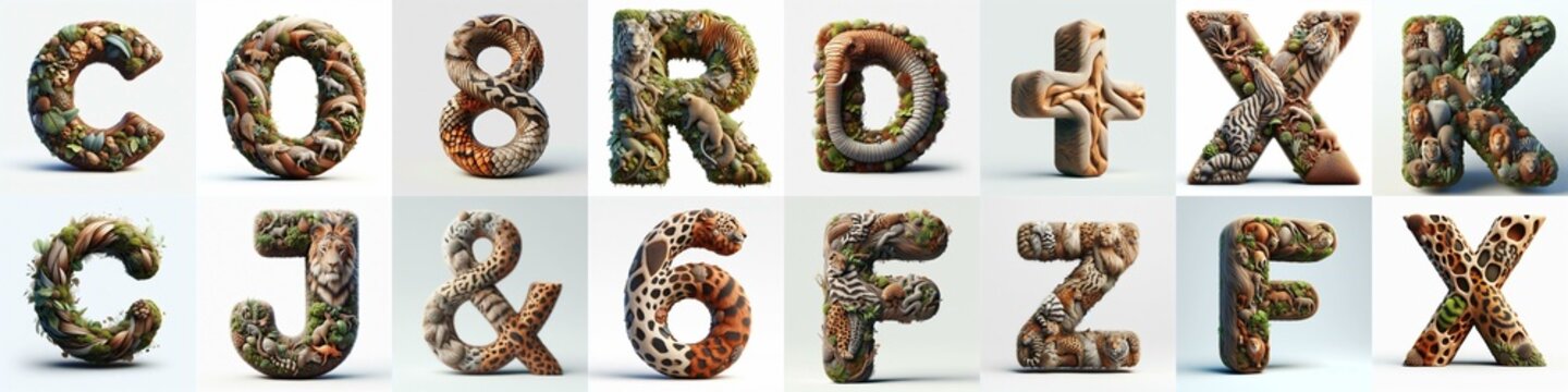 Animal lettering 3D. AI generated illustration