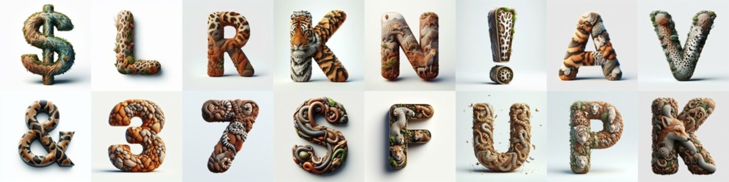 Animal lettering 3D. AI generated illustration