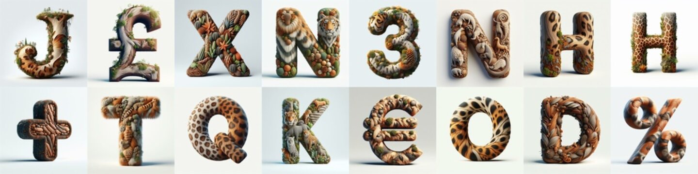 Animal lettering 3D. AI generated illustration