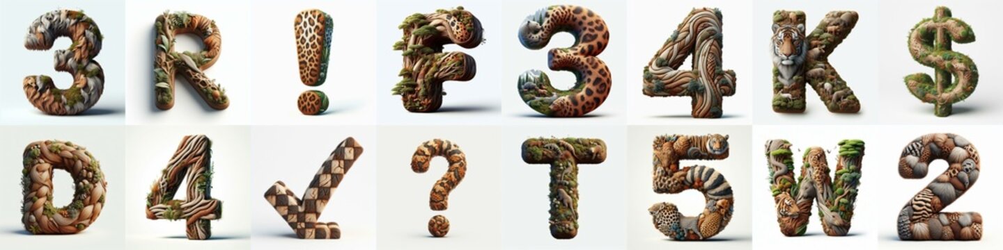 Animal lettering 3D. AI generated illustration