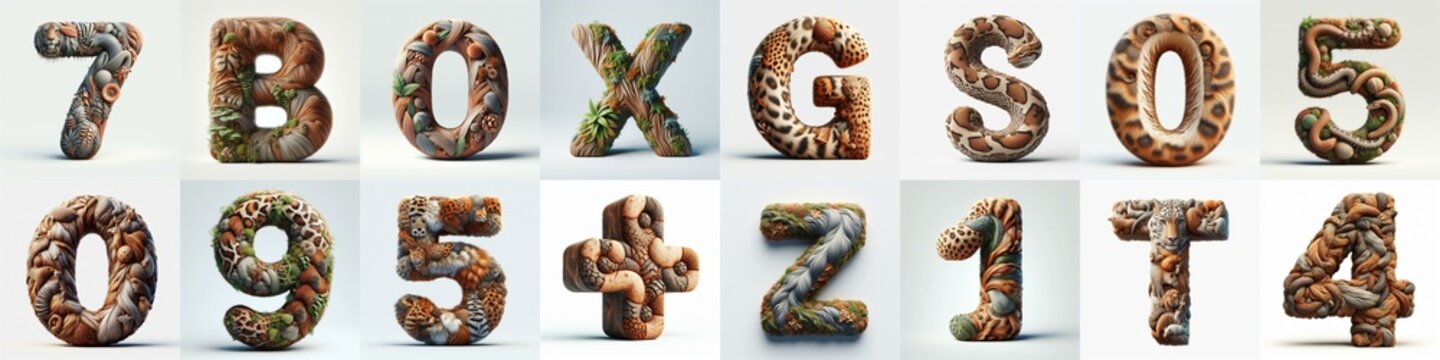 Animal lettering 3D. AI generated illustration