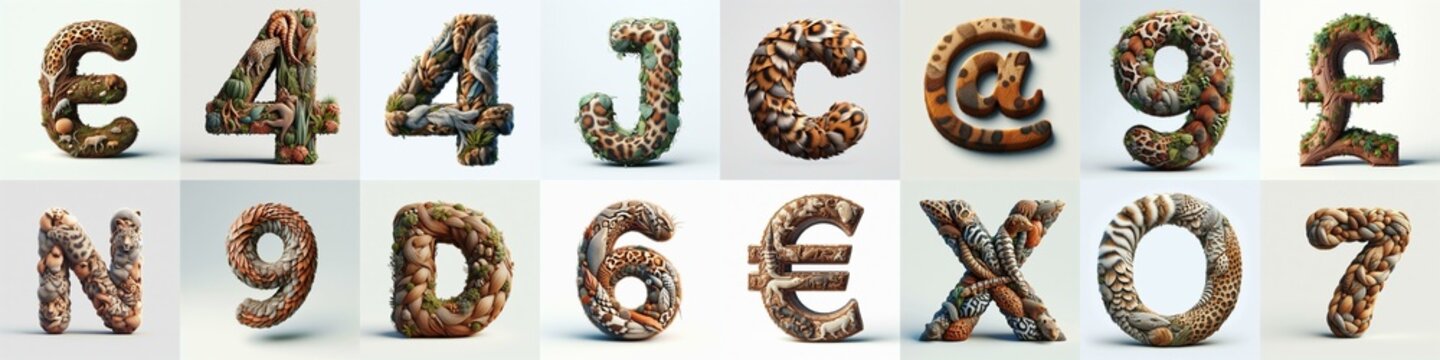 Animal lettering 3D. AI generated illustration