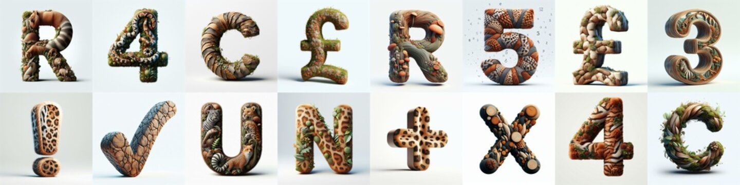 Animal lettering 3D. AI generated illustration