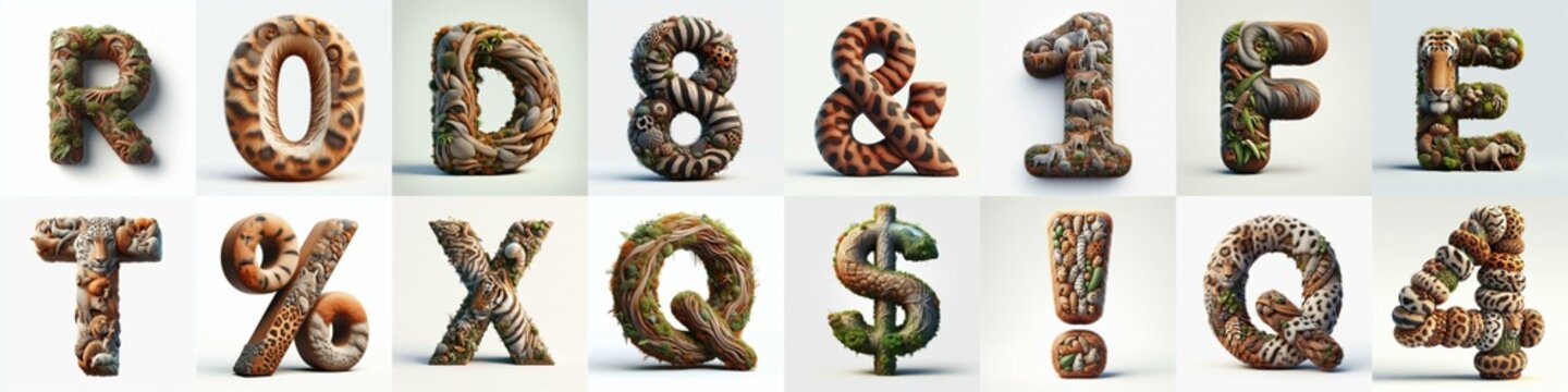 Animal lettering 3D. AI generated illustration
