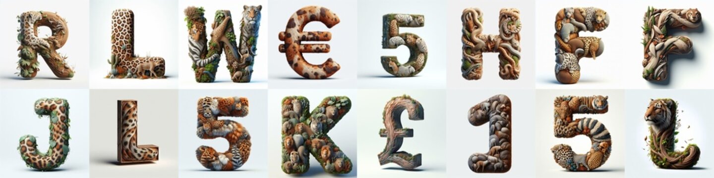 Animal lettering 3D. AI generated illustration