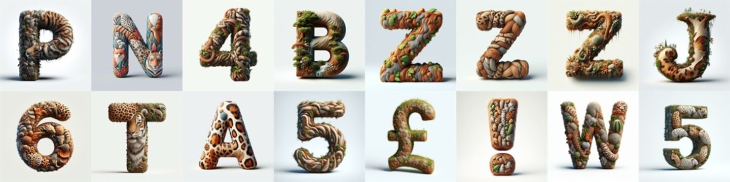 Animal lettering 3D. AI generated illustration