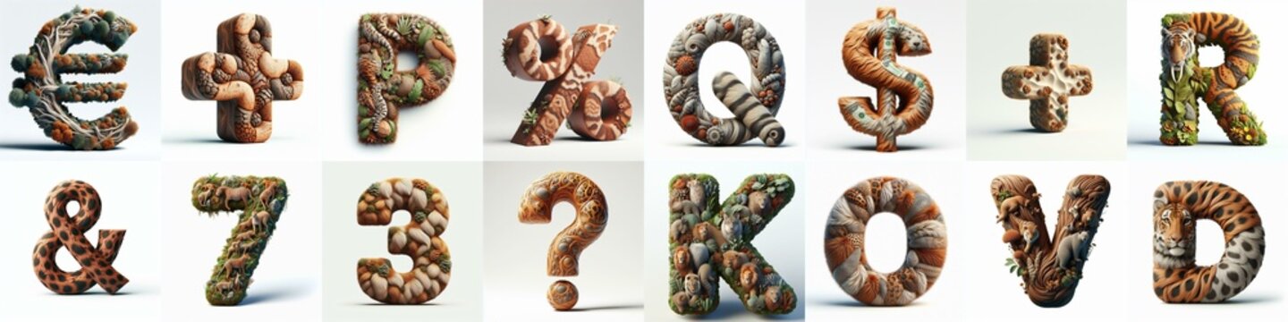 Animal lettering 3D. AI generated illustration