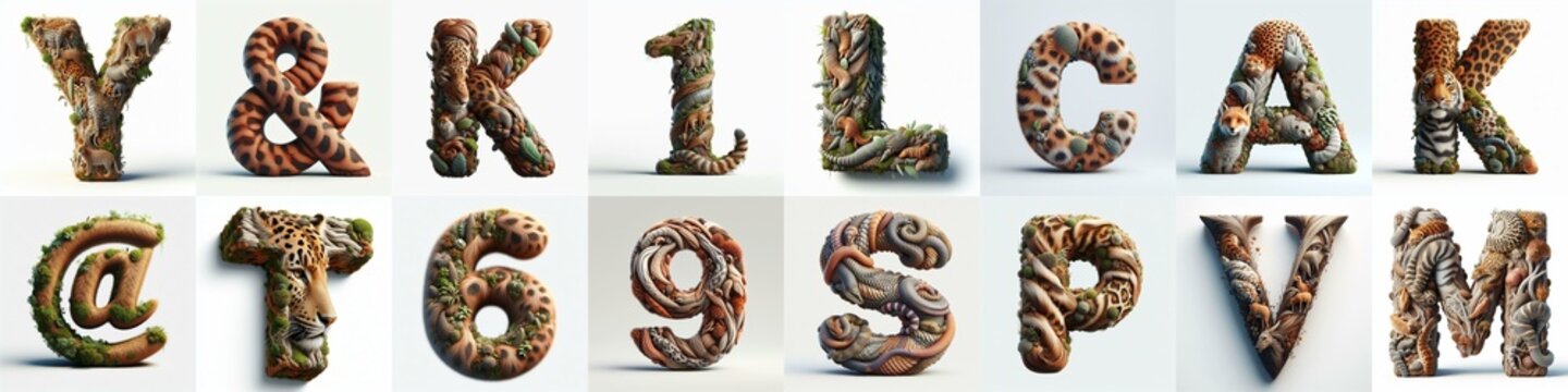 Animal lettering 3D. AI generated illustration