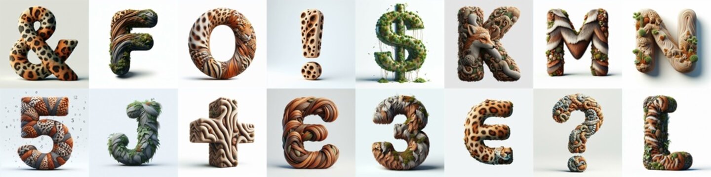 Animal lettering 3D. AI generated illustration