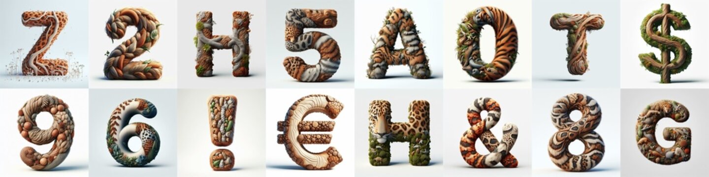 Animal lettering 3D. AI generated illustration
