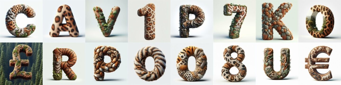 Animal lettering 3D. AI generated illustration