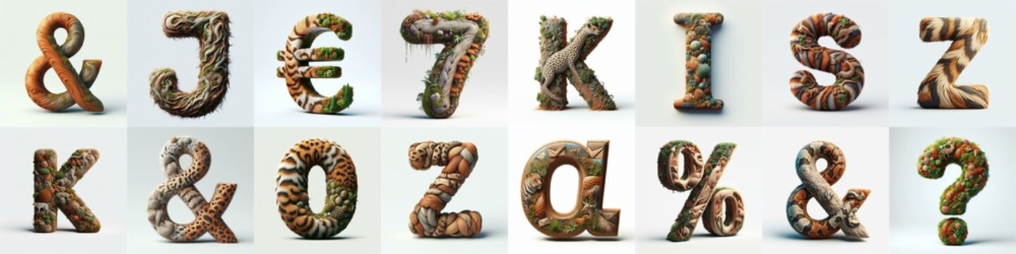Animal lettering 3D. AI generated illustration