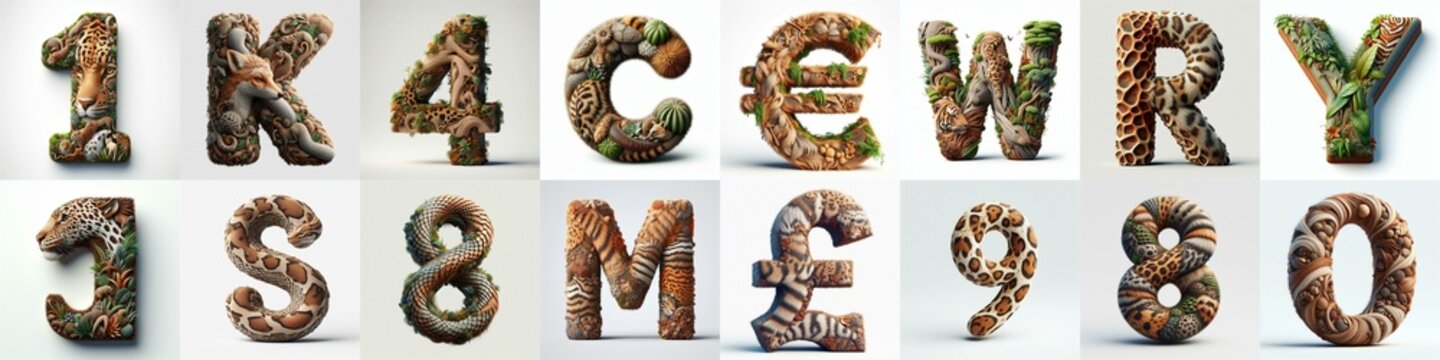 Animal lettering 3D. AI generated illustration
