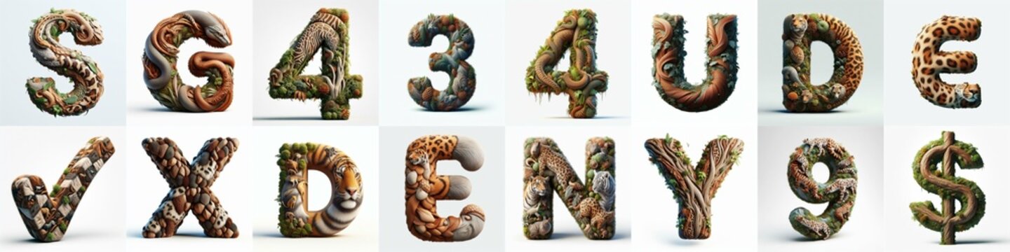 Animal lettering 3D. AI generated illustration