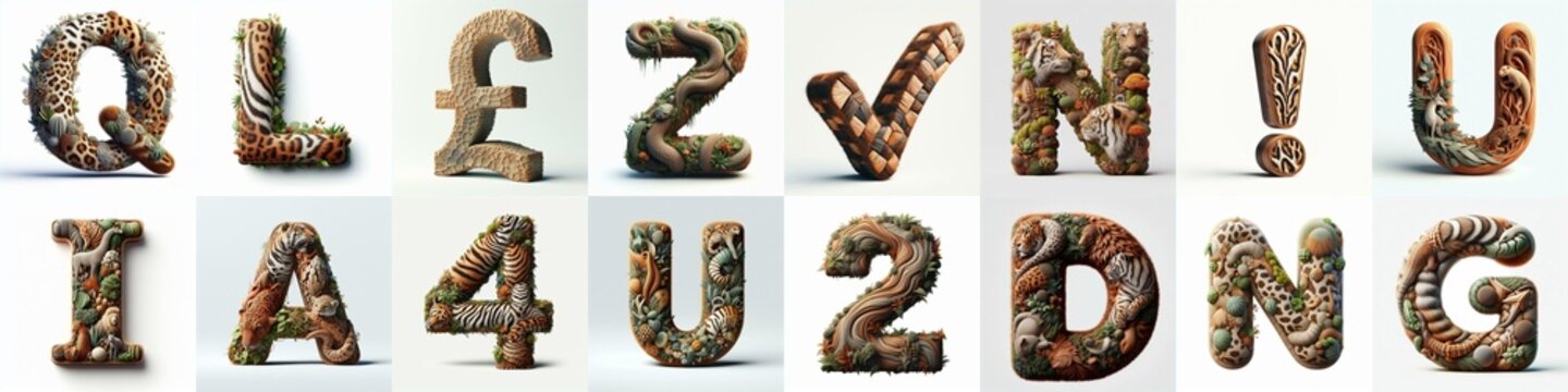 Animal lettering 3D. AI generated illustration