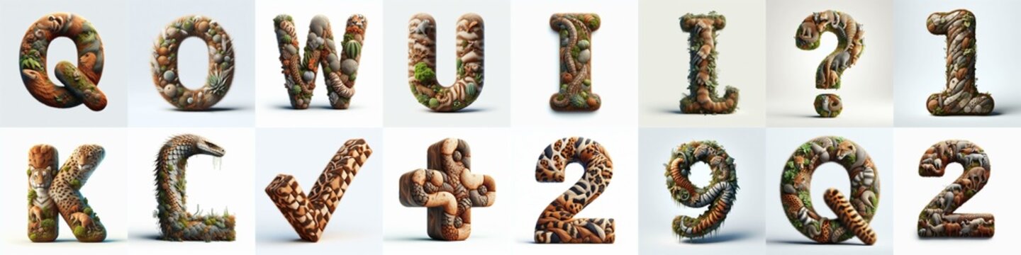 Animal lettering 3D. AI generated illustration