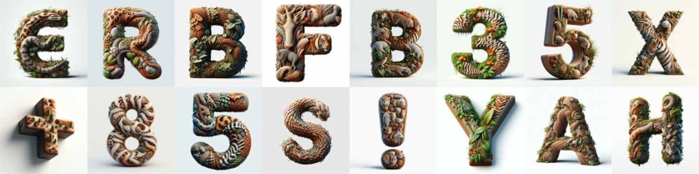 Animal lettering 3D. AI generated illustration