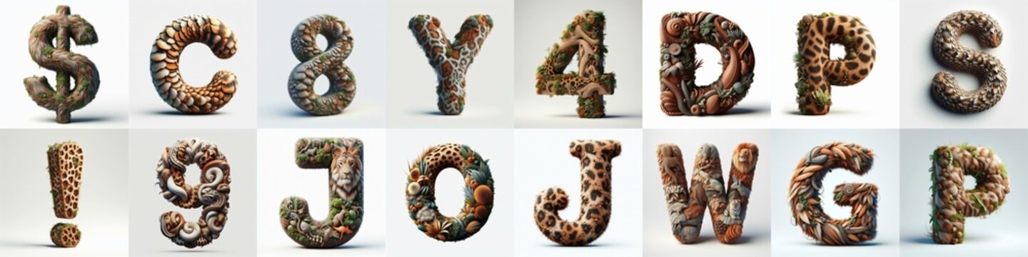Animal lettering 3D. AI generated illustration