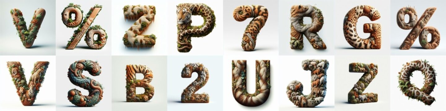 Animal lettering 3D. AI generated illustration