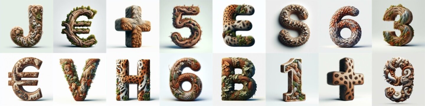Animal lettering 3D. AI generated illustration