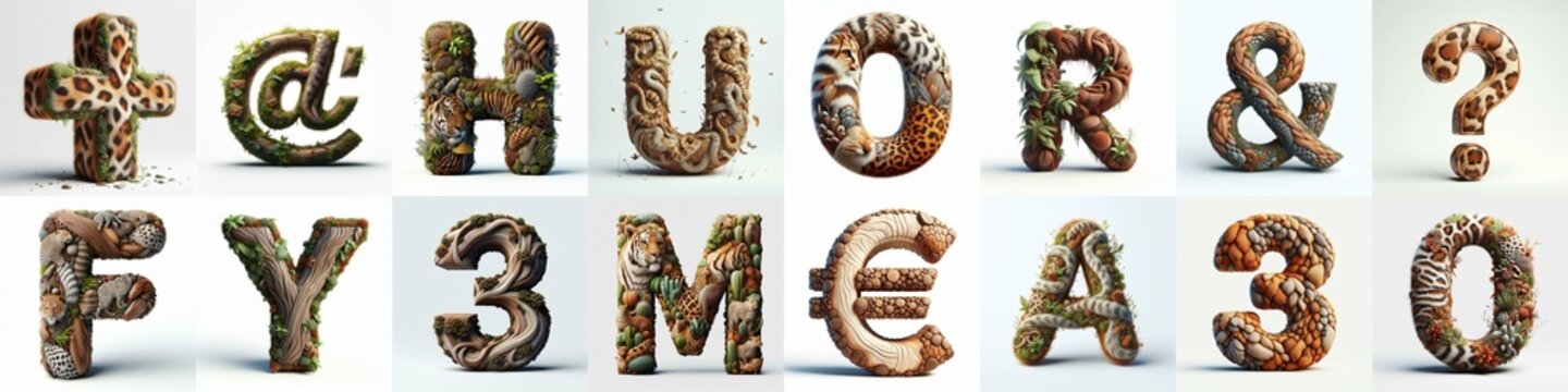 Animal lettering 3D. AI generated illustration