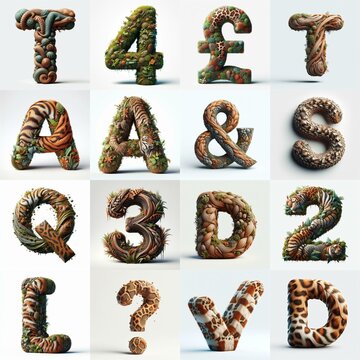 Animal lettering 3D. AI generated illustration