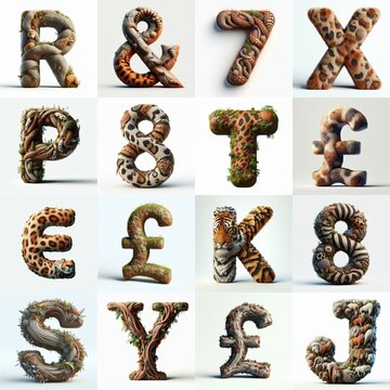 Animal lettering 3D. AI generated illustration