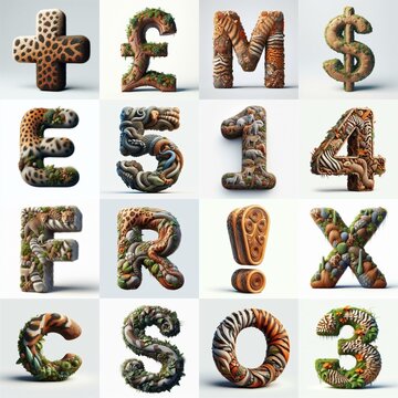 Animal lettering 3D. AI generated illustration