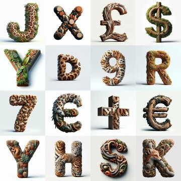 Animal lettering 3D. AI generated illustration