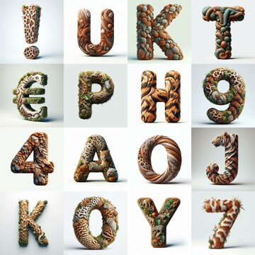 Animal lettering 3D. AI generated illustration