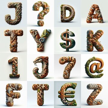 Animal lettering 3D. AI generated illustration