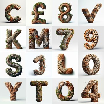 Animal lettering 3D. AI generated illustration