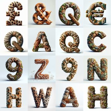 Animal lettering 3D. AI generated illustration