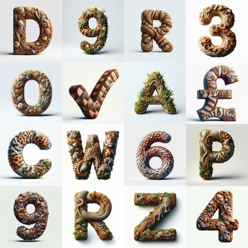 Animal lettering 3D. AI generated illustration
