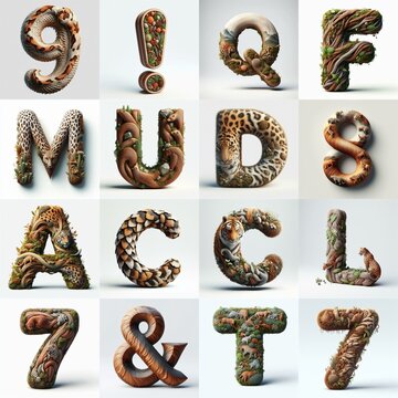 Animal lettering 3D. AI generated illustration