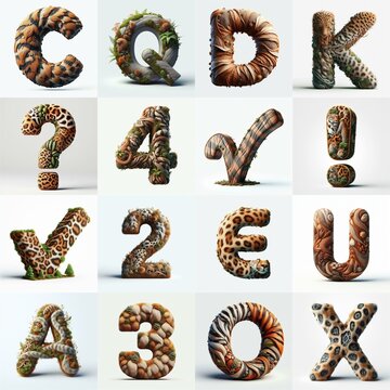 Animal lettering 3D. AI generated illustration