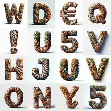 Animal lettering 3D. AI generated illustration