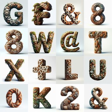 Animal lettering 3D. AI generated illustration