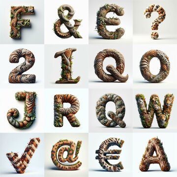 Animal lettering 3D. AI generated illustration