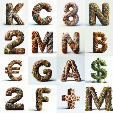 Animal lettering 3D. AI generated illustration