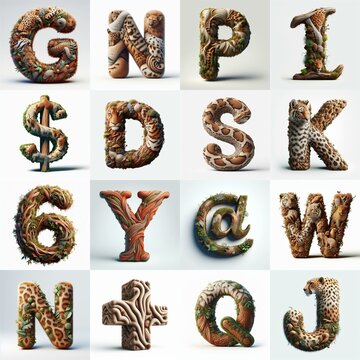 Animal lettering 3D. AI generated illustration