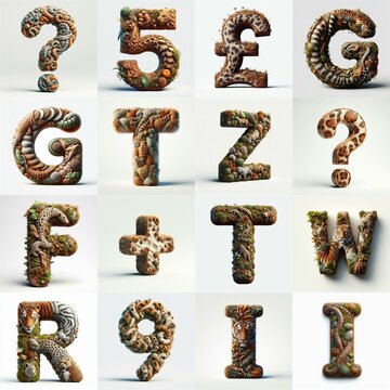 Animal lettering 3D. AI generated illustration