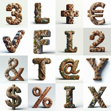 Animal lettering 3D. AI generated illustration