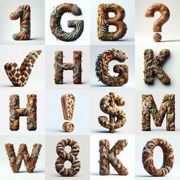 Animal lettering 3D. AI generated illustration