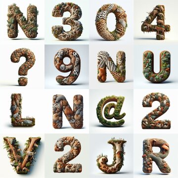 Animal lettering 3D. AI generated illustration