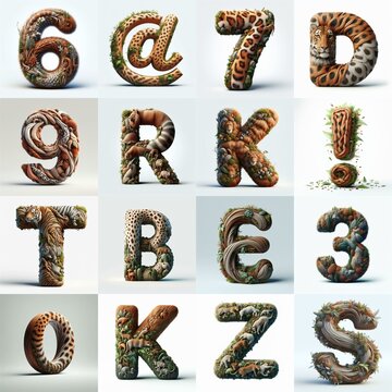 Animal lettering 3D. AI generated illustration