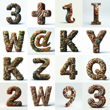 Animal lettering 3D. AI generated illustration