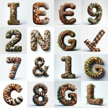 Animal lettering 3D. AI generated illustration