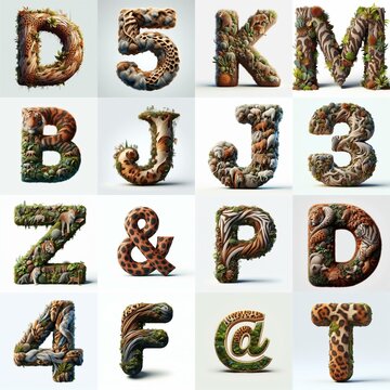 Animal lettering 3D. AI generated illustration